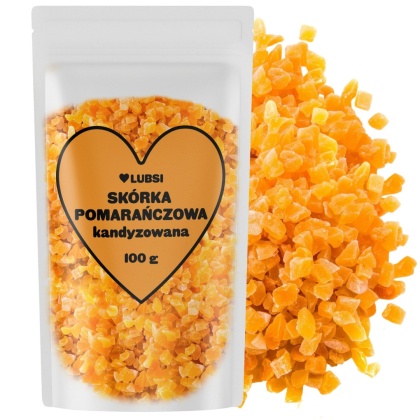 Skórka pomarańczowa kandyzowana 100g LUBSI włoska kostka z pomarańczy