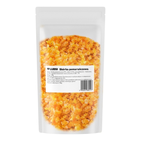 Skórka pomarańczowa kandyzowana 100g LUBSI włoska kostka z pomarańczy