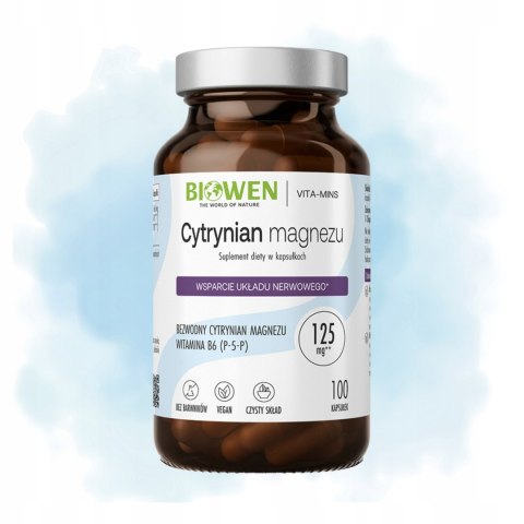 Biowen Cytrynian magnezu 825 mg z witaminą B6 100 kapsułek Suplement diety