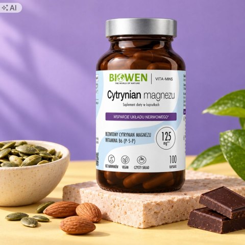 Biowen Cytrynian magnezu 825 mg z witaminą B6 100 kapsułek Suplement diety