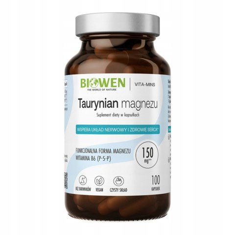 Biowen Taurynian magnezu z witaminą B6 100 kapsułek Suplement diety