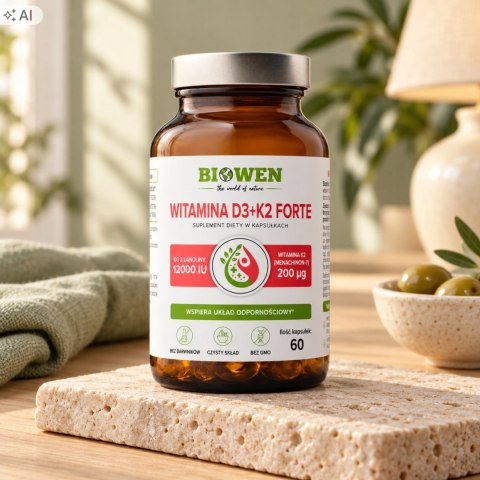 Biowen Witamina D3 + K2 Forte 12000 IU 60 kapsułek Suplement Diety