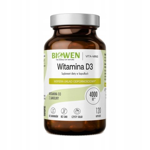 Biowen Witamina D3 z lanoliny 120 kapsułek Suplement Diety