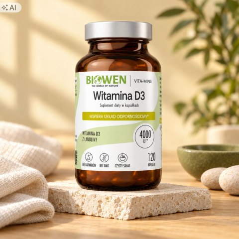 Biowen Witamina D3 z lanoliny 120 kapsułek Suplement Diety