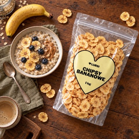 Chipsy bananowe 1kg LUBSI suszone banany naturalne przekąska wysoka jakość